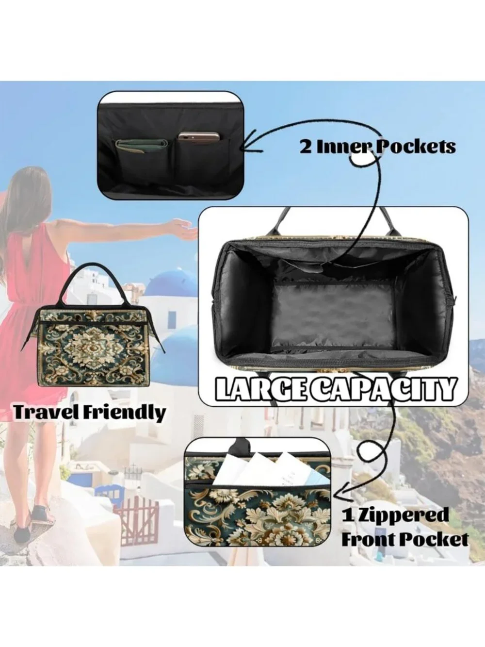 Vintage Waterproof Weekender Bag - Lightweight Travel Duffel for Gym, Yoga